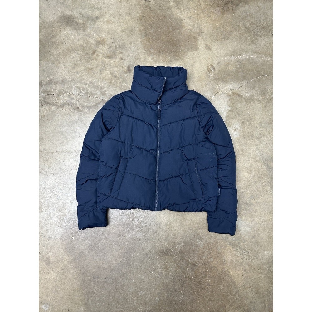 Abercrombie & Fitch Navy Quilted Puffer Jacket Size S Crop High Neck Cozy Y2K